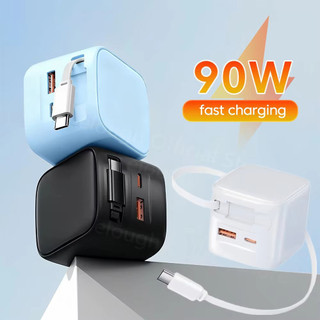 Bộ sạc sạc siêu nhanh Elough 90W Bộ sạc điện thoại di động USB Type C có cáp USB C có thể thu vào