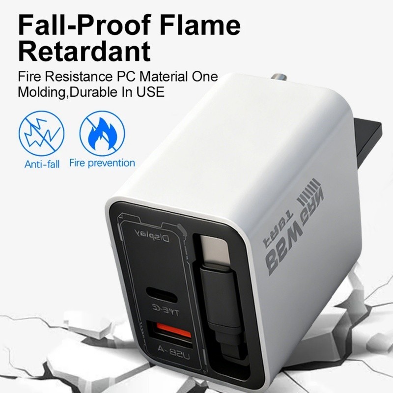USB Type-C 3 trong 1 Bộ sạc nhanh GaN 65W đa cổng - Màn hình kỹ thuật số LED Đầu sạc đa năng