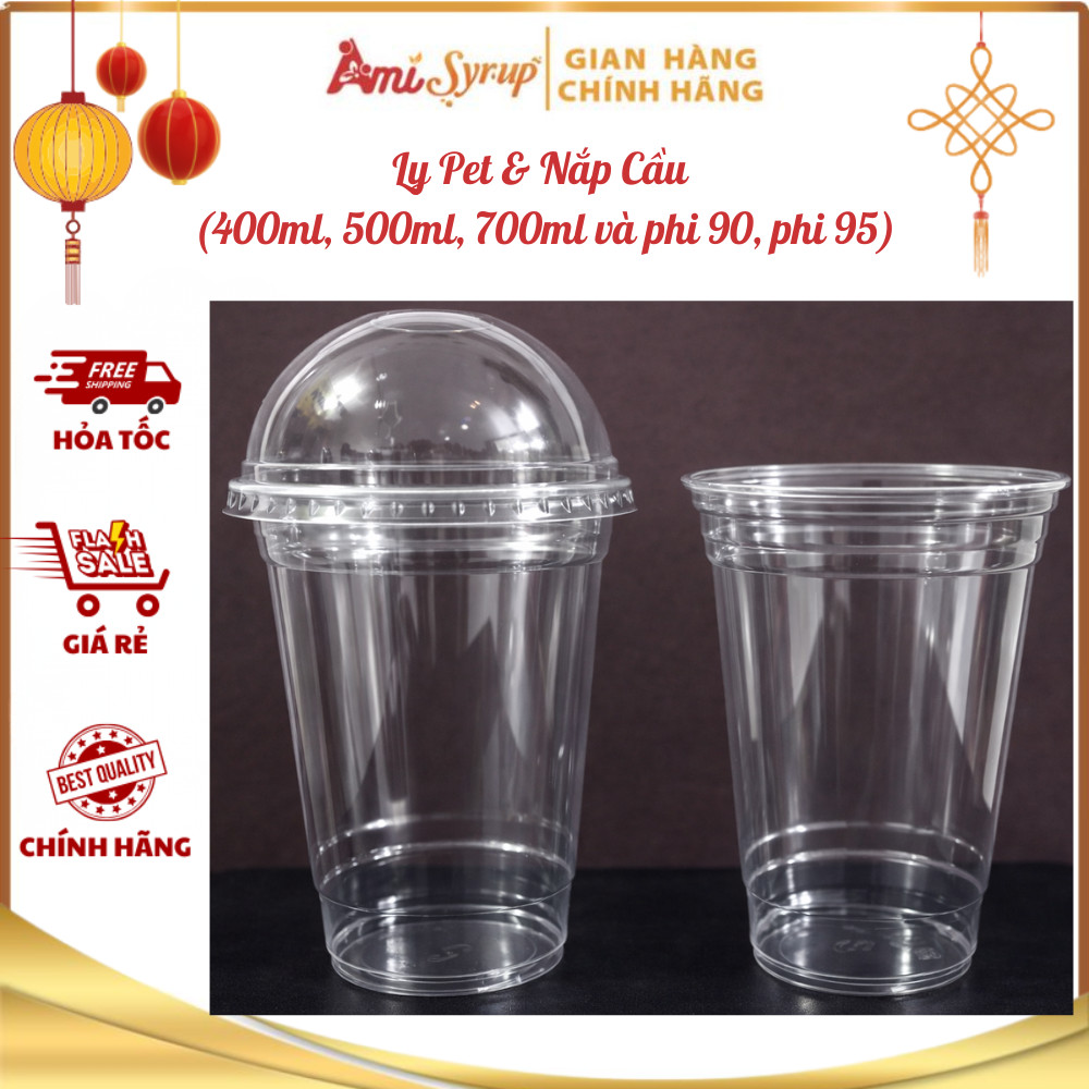 Set 50 Ly Pet Và Nắp Cầu (400ml, 500ml, 700ml và phi 90, phi 95) Tiện Lợi An Toàn Vệ Sinh