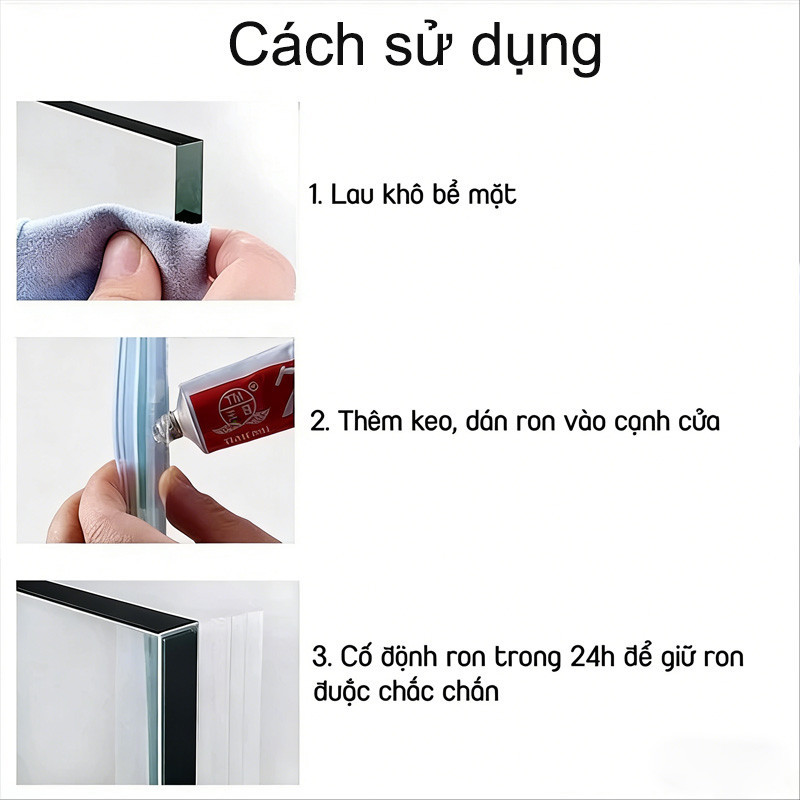 Ron Dán Cửa Kính, Cửa Nhà Tắm 3M - Hình Chữ U/H, Dày 10mm, Silicone Chống Nước, Chống Bụi, Chống Ồn