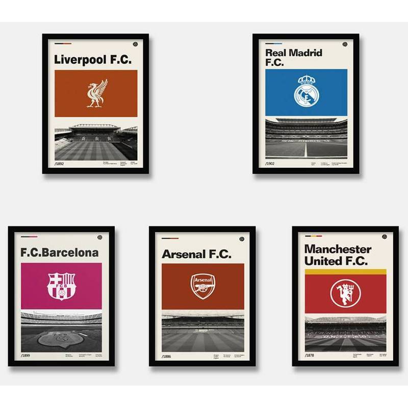 Liverpool Real Madrid Arsenal Manchester United Manchester City Câu lạc bộ bóng đá Retro Canvas Poster Nghệ thuật treo tường cho người hâm mộ Phòng ngủ Trang trí phòng khách