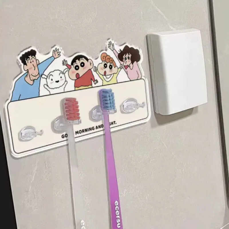 Móc treo bàn chải đánh răng họa tiết Shin dễ thương dán tường, Nó có thể chứa 4 bàn chải đánh răng