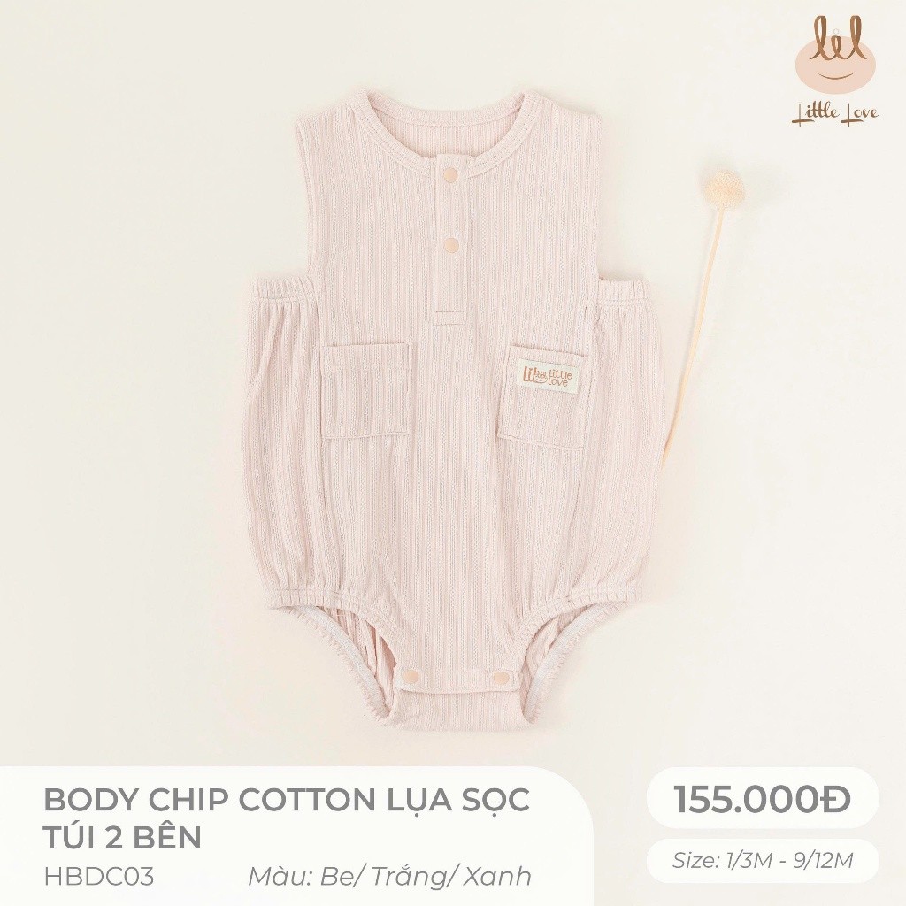 BODY CHIP COTTON LỤA CÓ TÚI 2 BÊN [  MỀM, MÁT, MỊN CO DÃN VÀ THẤM HÚT ] SZ 1/3M - 9/12M (HBDC03)