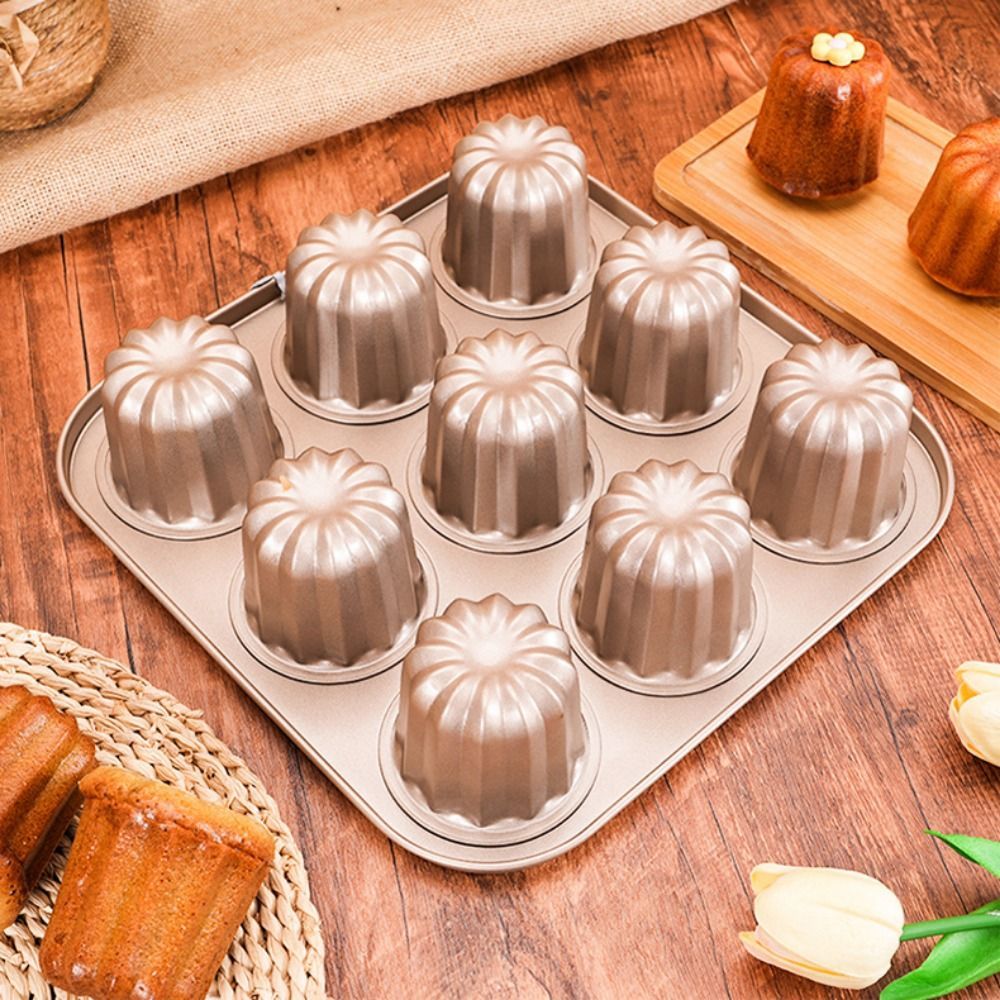 Khuôn Cannele JUIC, Chảo Cupcake khoang 4 / 6 / 9 / 12 bằng thép Carbon, Dễ dàng làm sạch hiệu quả truyền nhiệt cao Lớp phủ chống dính Muffin Khay làm Muffin