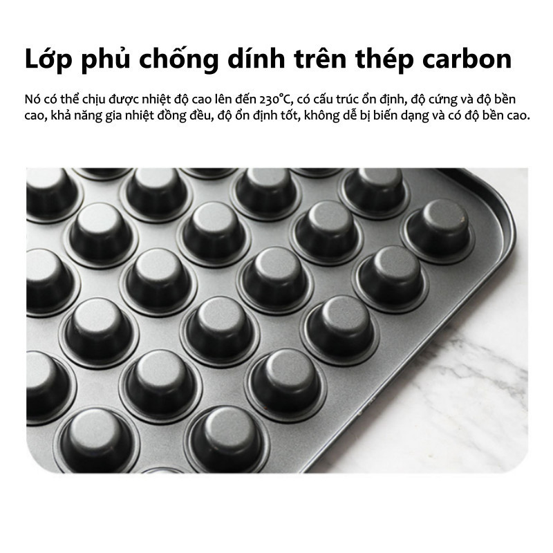 Khuôn Nướng Bánh Cupcake 24 Lỗ - Thép Carbon Dày, Chống Dính Cao Cấp,  Dễ Vệ Sinh, Cho Gia Đình