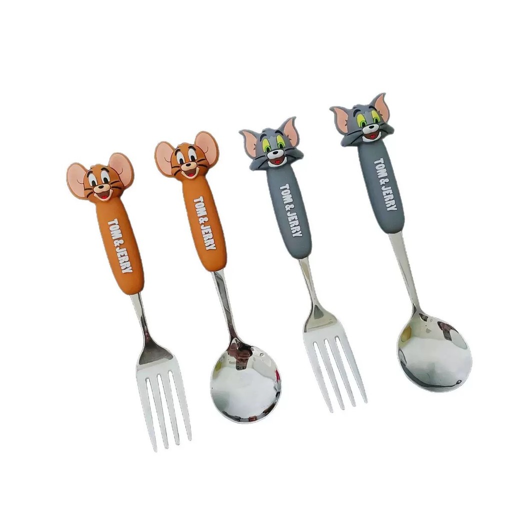 Mèo Và Chuột Chính Hãng Được Ủy Quyền 304 Thìa Inox Đũa Tom Jerry Hoạt Hình Bộ Đồ Ăn Di Động 26.3.4