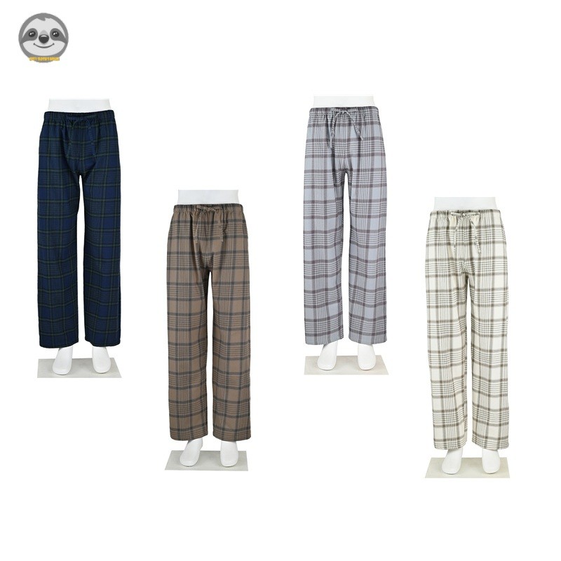 Quần pyjama kẻ sọc flannel phong cách Nhật Bản Muji, dành cho cả nam và nữ, làm từ vải cotton nguyên chất