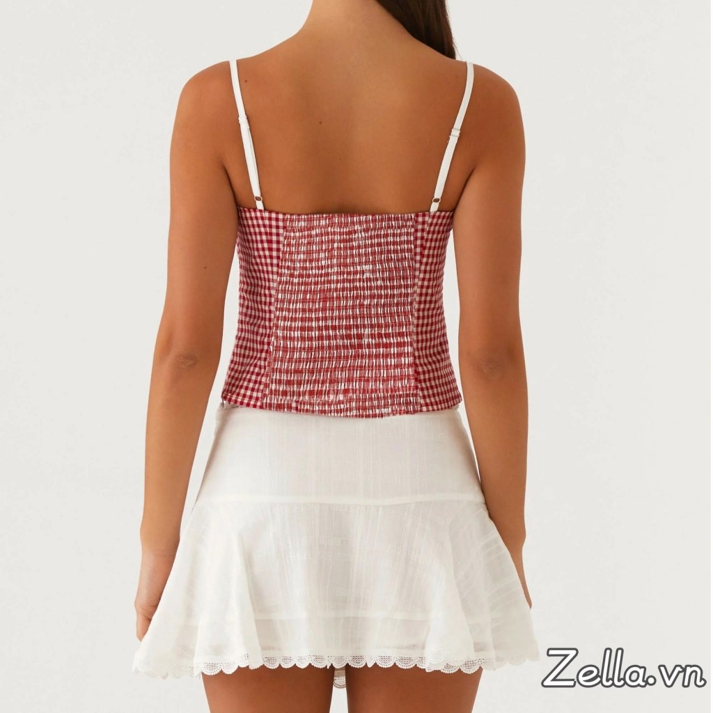 Áo Tank Top Mini Nữ Họa Tiết Kẻ Sọc, Dáng Slim Fit, Dây Đeo Có Thể Điều Chỉnh