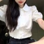 Áo sơ mi trơn tay ngắn cúc bọc phong cách búp bê dễ thương mùa hè cho nữ MT33 SP440