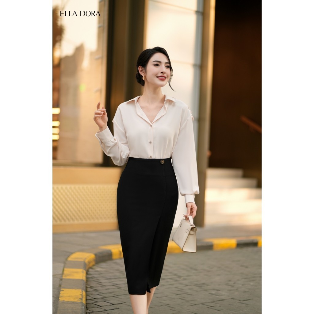 Chân váy ELLA DORA thiết kế đắp tà 1 cúc form bút chì tôn dáng thanh lịch phong cách công sở [CV137]
