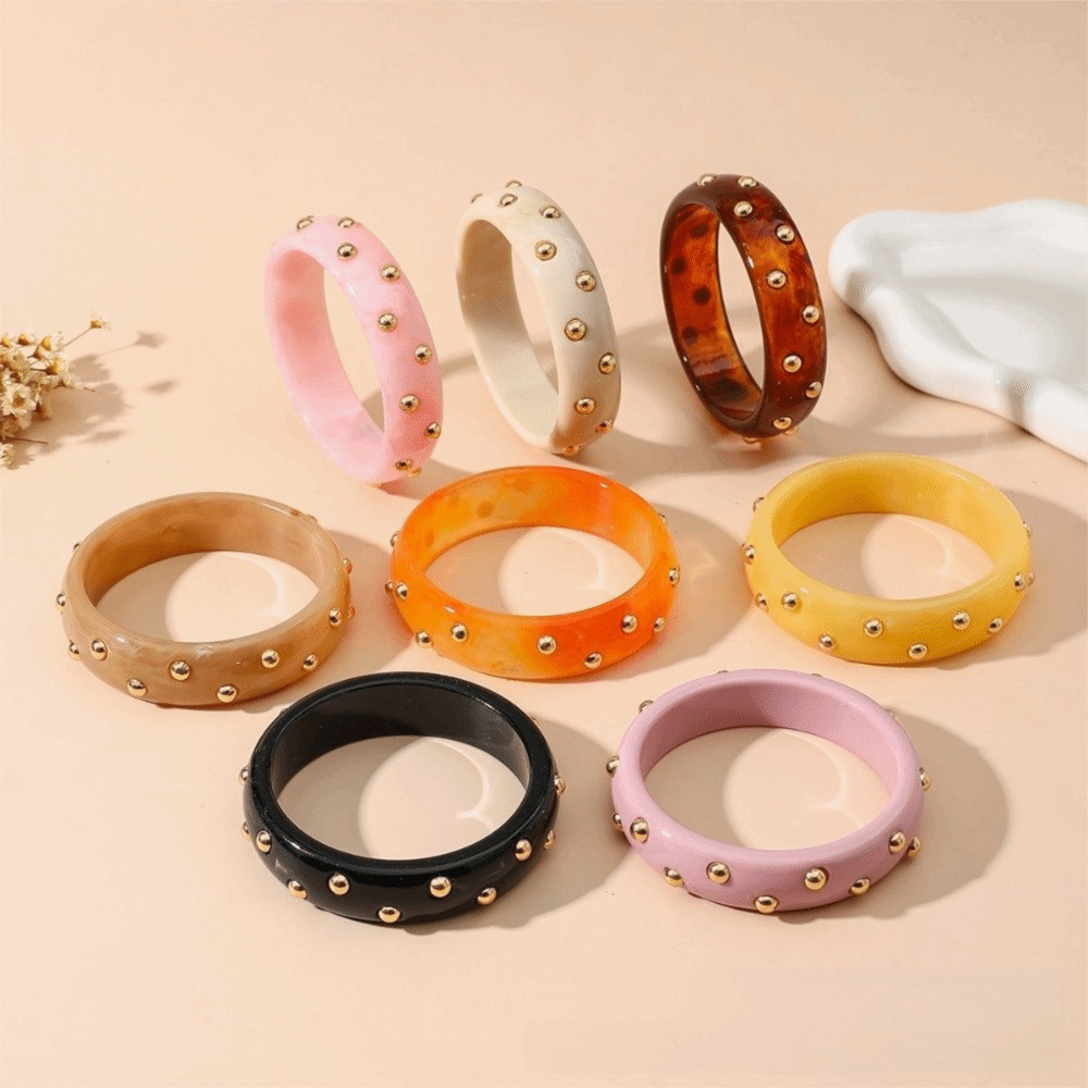 Vòng tay nhựa TRACEILLOIAN, Vòng tay Acrylic dát hạt phong cách Punk, Hình dạng tròn có thể xếp chồng lên nhau Vintage Vòng tay rộng Phụ kiện nữ