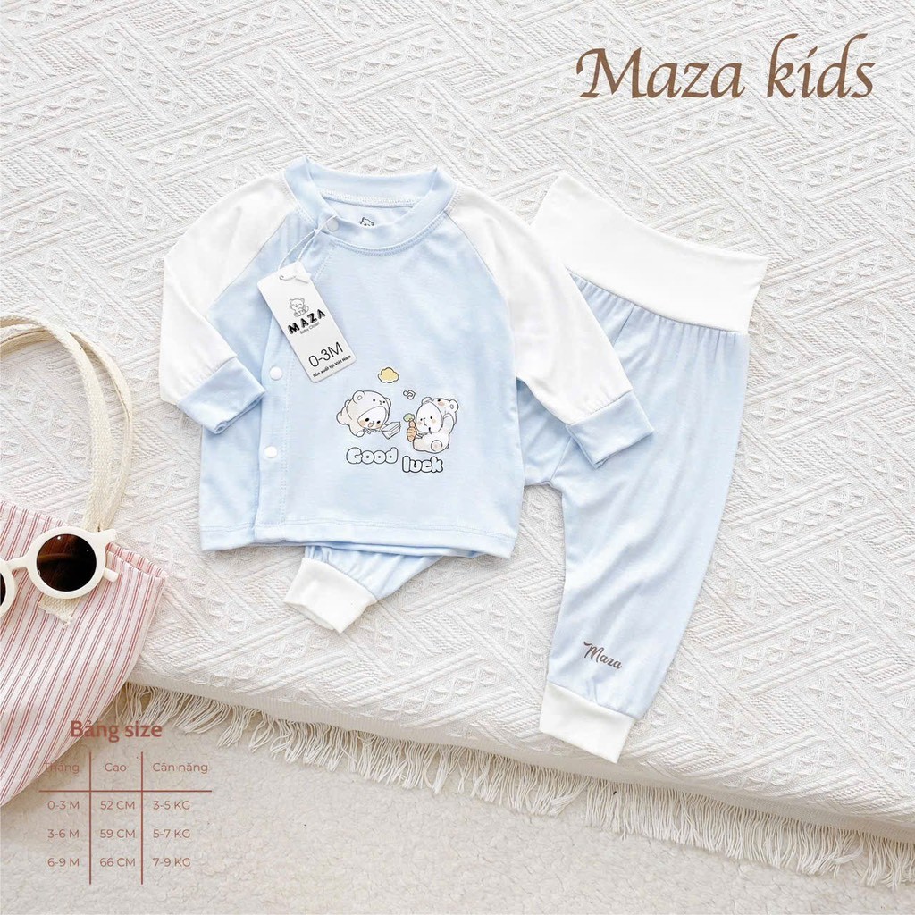[A82Tencel] Bộ quần áo dài tay cạp cao chất liệu vải tencel cao cấp cho bé 0-9 tháng