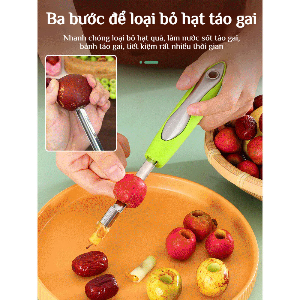 Bộ dụng cụ tách hạt trái cây bằng thép không gỉ / Dụng cụ tách hạt trái cây an toàn và hợp vệ sinh / Tách hạt nhanh trong 3 giây / Bộ dao tách hạt trái cây 4 món