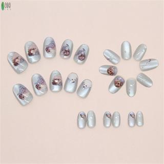 24 Chiếc Xanh Ngắn Móng Tay Giả Có Mắt Mèo Với Móng Tay Cạnh Tự Nhiên Và Mịn Cho Nữ Móng Tay Nghệ Thuật Trang Trí