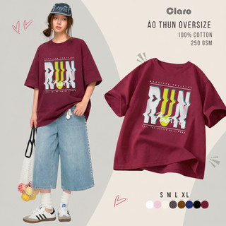 Áo Phông Unisex Phong cách Hàn quốc áo Thun Nam Nữ Oversize Cotton Cao Cấp CLARO - Chữ 'RUN' lớn