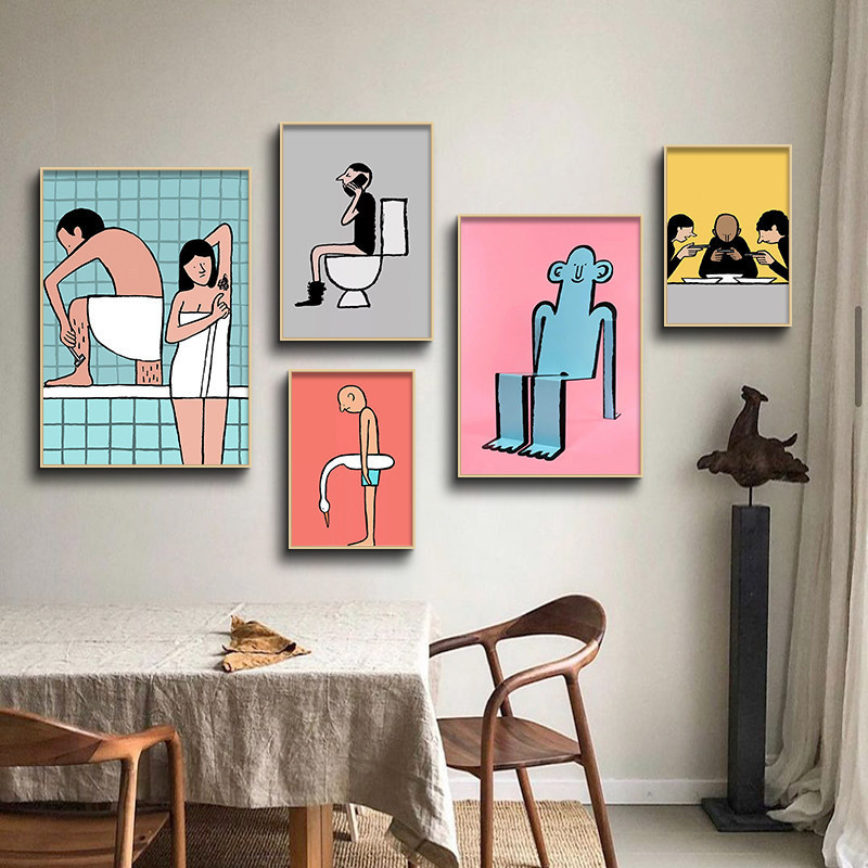 Jean Jullien Phong Cách Trừu Tượng Dòng Vải In Không Có Khung Người Ngộ nghĩnh Nghệ Thuật Treo Tường Poster Cho Phòng Khách Trang Trí Phòng Thu