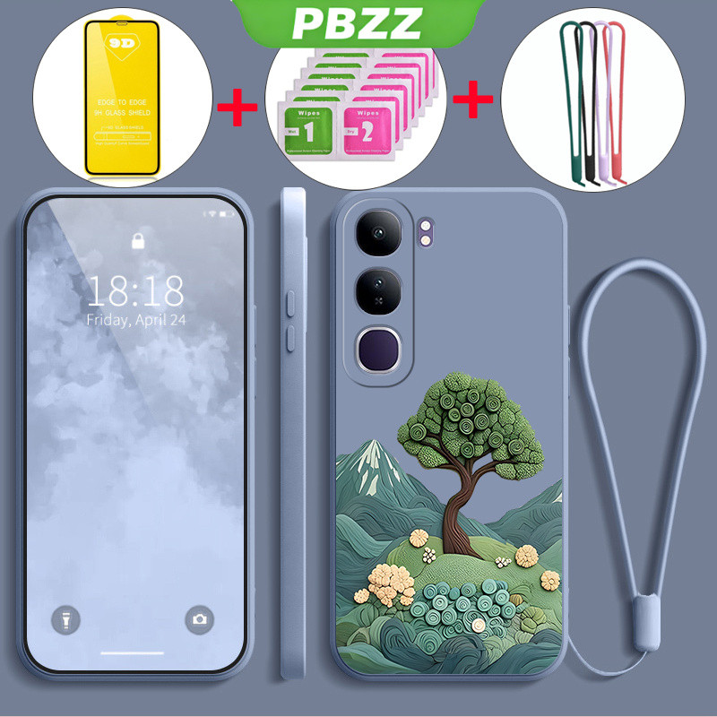 Với ốp kính cường lực cho vivo v40 lite vivo Y19S 4G VIVO y29s y04 Y29 4g, vỏ điện thoại mềm silicone lỏng chống sốc thiết kế mới thẩm mỹ Manga Cây Cây YTMLS01