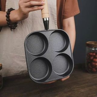 Chảo làm bánh khọt chiên trứng 4 ngăn tay cầm gỗ Chảo 4 ngăn،Chảo Gang Chống Dính