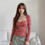Áo Kẻ Sọc Tay Dài Cổ Vuông Dáng Ôm Kiểu Xoắn Ngực A51547444