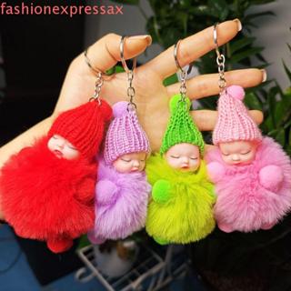 FASHIONEXPRESS Pompom Sleeping Baby Móc khóa, Mũ dệt kim màu trơn khi ngủ cho bé Móc chìa khóa, Búp bê sang trọng dễ thương Giấc ngủ mềm mại cho bé Pompom Móc khóa Quà tặng cho bé gái