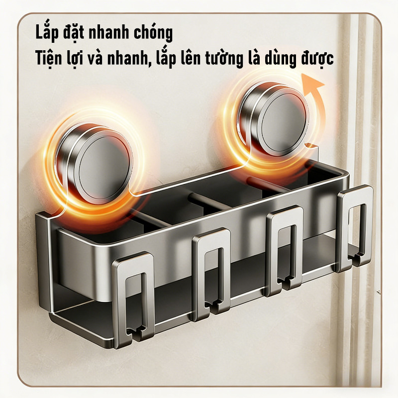 Kệ Hút Chân Không Để Bàn Chải & Cốc - Nhôm Hàng Không Chống Gỉ, Hút Siêu Chắc, Gọn Đẹp Cho Phòng Tắm