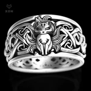 Nhẫn cáo chín đuôi vintage có thể điều chỉnh, phù hợp làm quà tặng thời trang cho nữ.