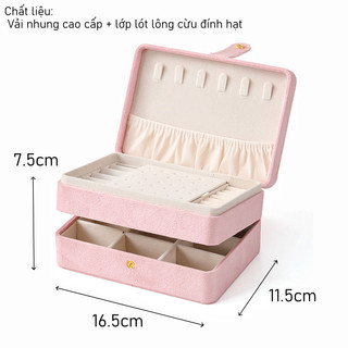 【BabyJoy】Hộp đựng trang sức nhung cao cấp nhiều ngăn,phù hợp du lịch và bảo quản vòng cổ,nhẫn,bông tai