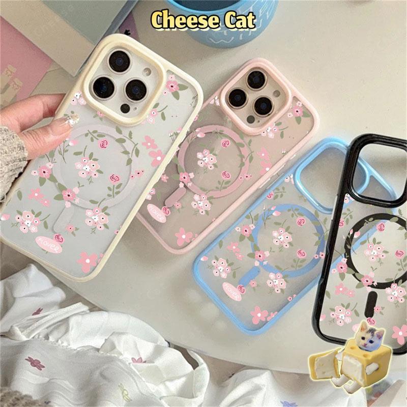 hoa hồng Ốp điện thoại từ tính cho iPhone 11 12 13 14 15 16 17 Pro Max 7 Plus XR Xs Max Vỏ điện thoại màu hồng