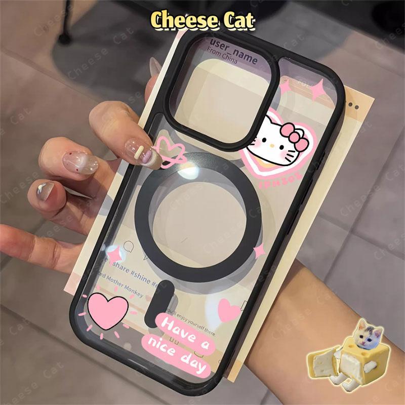 Ốp Kitty mèo con màu hồng dễ thương Ốp điện thoại từ tính cho iPhone 11 12 13 14 15 16 17 Pro Max 7 Plus XR Xs Max