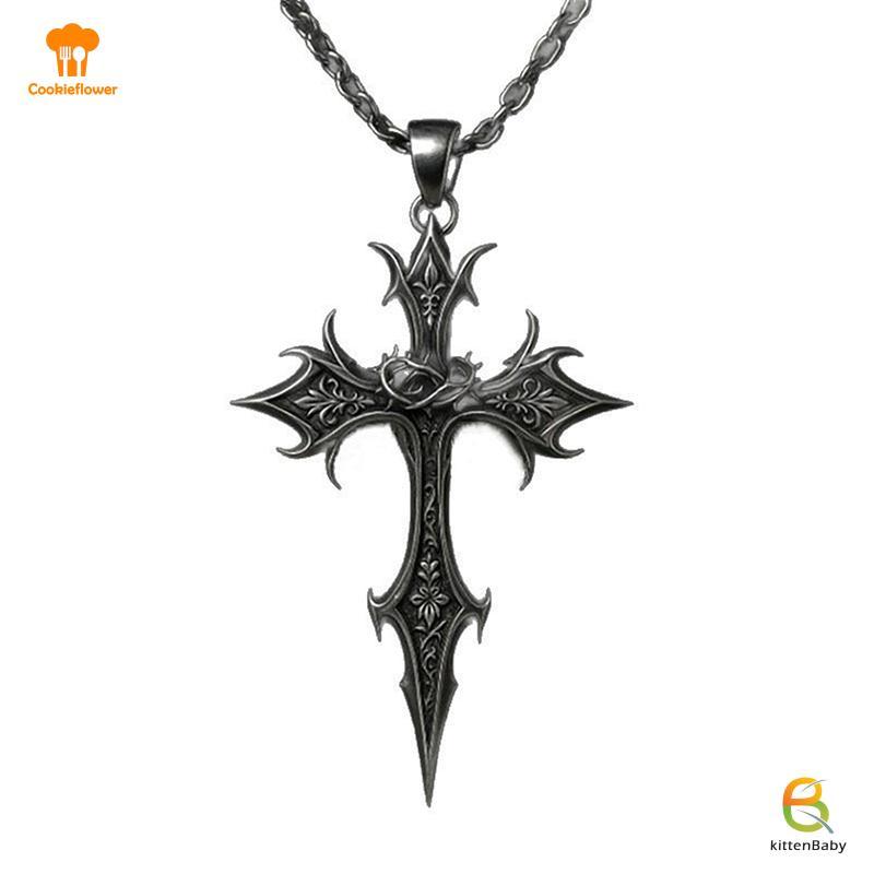 Mặt dây chuyền chữ thập cổ điển phong cách vintage gothic bạc, quà tặng Giáng sinh dành cho nữ mới