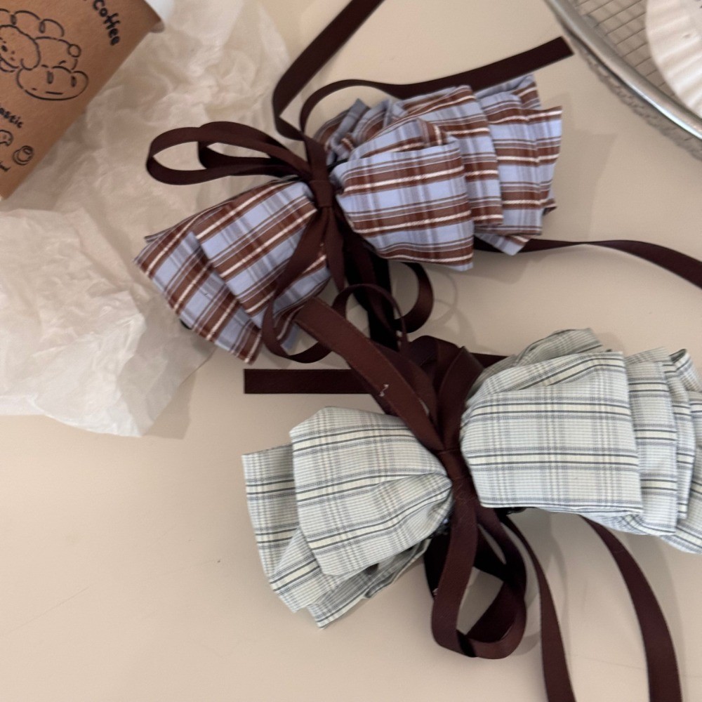 Kẹp tóc họa tiết Preppy nhiều lớp nơ chuối - Thích hợp làm đuôi ngựa và nửa tie tóc