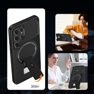 Dành Cho Samsung Galaxy S25 Ultra / S24 Plus / S25 Edge / S23 Ultra / S22 Ultra Ốp điện thoại Carbon Tecture Lưng Cứng Cạnh Mềm Có Thể Gập Lại Đế Chống Sốc Chống Rơi Mỏng