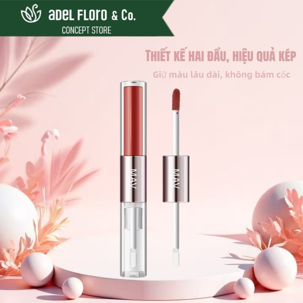 【Adel Floro &Co】2in1 Lì Mượt Và Bóng Mọng| Một đầu lì, một đầu bóng,Không trôi,Dưỡng môi từ thực vật