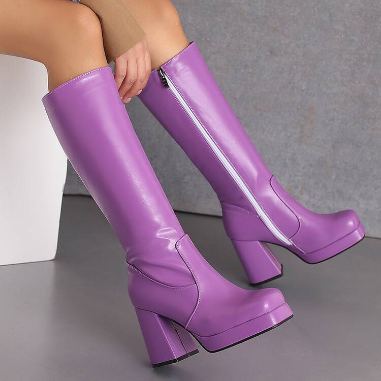 VNMZGG34-39 Kích Thước Lớn Cao Gót Nền Tảng Ngón Chân Tròn Không Đầu Gối Co Giãn Thời Trang Phù Hợp Với Giày Da Gót Dày Giày Nền Tảng