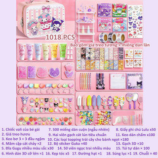 【BabyJoy】Bộ DIY làm móc khóa và dán sticker,bao gồm kem keo và charm xinh xắn,Hộp đựng đồ ba tầng,Đồ chơi thủ công