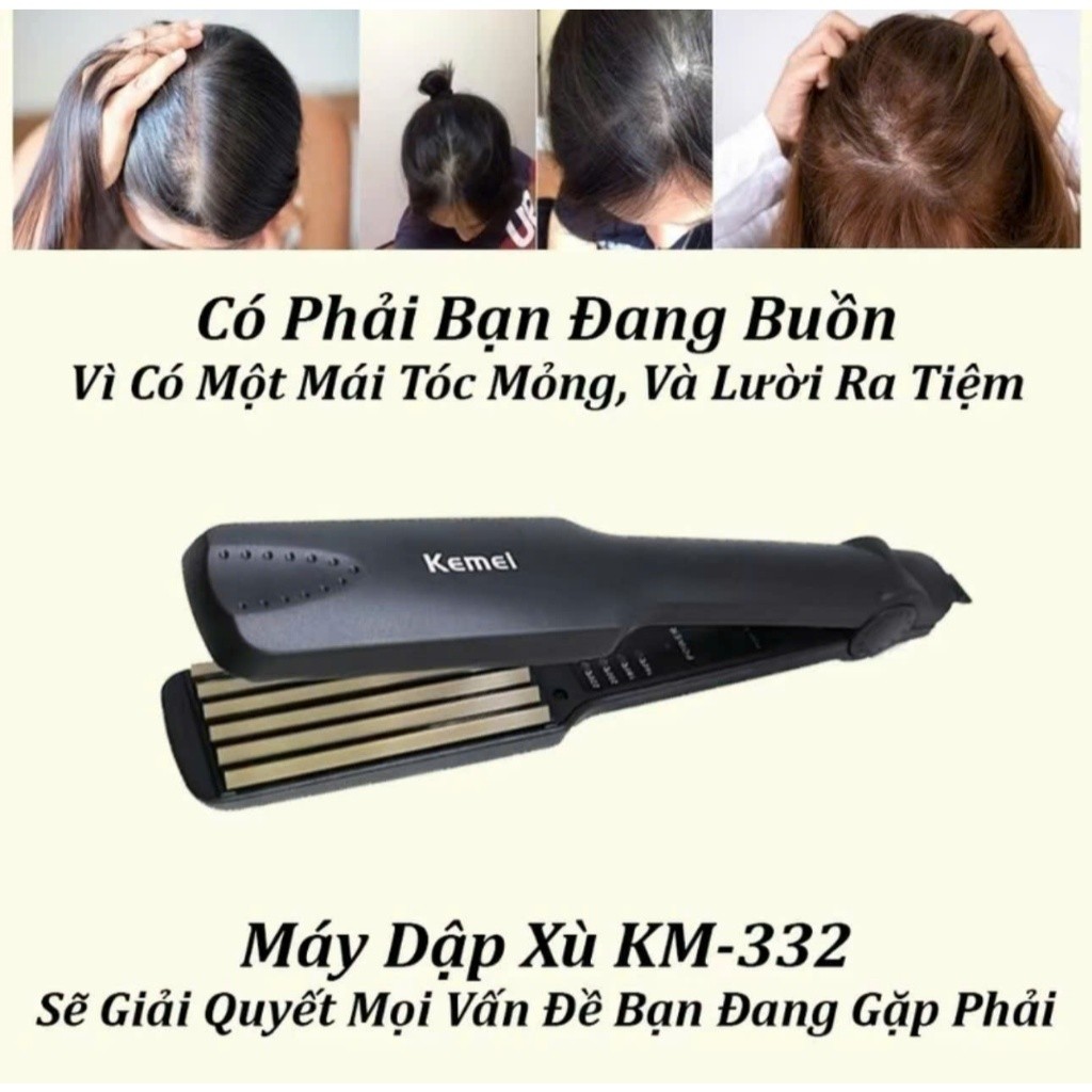 Máy Dập Xù Tóc KEMEI 332, Chức năng dập xù, bấm xù , bấm mè tạo kiểu tóc làm phồng chân tóc bản to