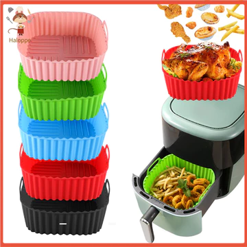[Haloppe] Air Fryer Giỏ Silicon Máy rửa chén Giỏ chiên không khí an toàn Giỏ đựng nồi chiên không khí bằng silicon vuông Khay đựng nồi chiên không dầu 7qt Tấm lót lò nướng không chứa Bpa có tay cầm ch