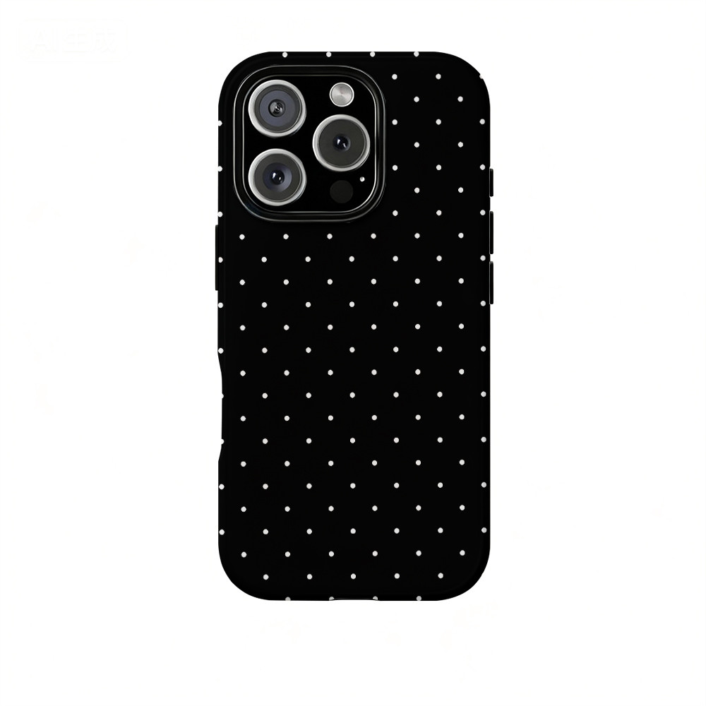 Họa tiết chấm bi màu đen đơn giản Thích hợp cho iPhone 17Promax 16Pro 15 11 12 13 14 xs XR 17Air Vỏ cứng hai lớp chống sốc NCNJ