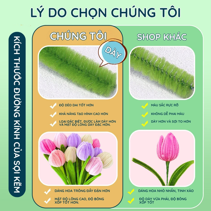 Kẽm nhung loại dày làm hoa giả nghệ thuật, sợi dài 30cm dễ làm, phù hợp cho người mới bắt đầu học handmade