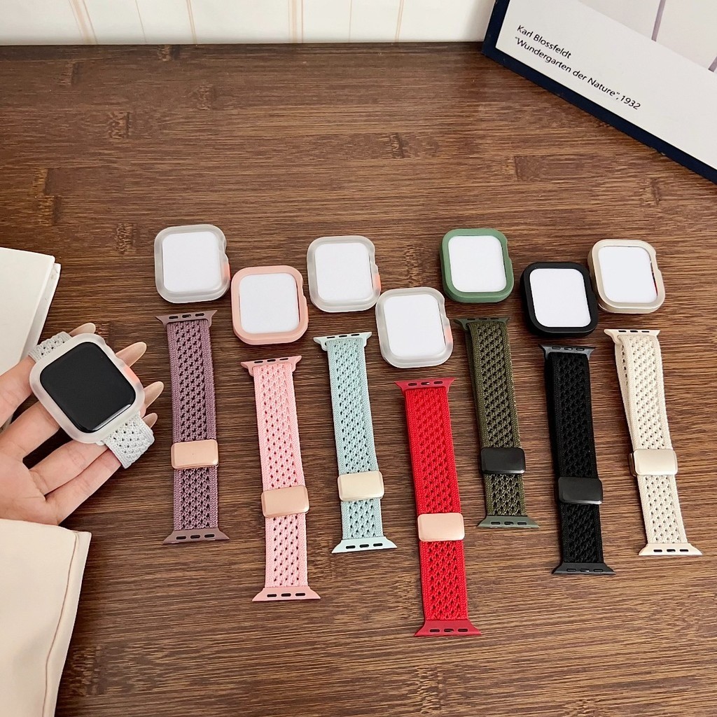 Dây đeo từ tính dệt Nylon + Vỏ silicon tương thích cho Apple Watch Series11 / 10 46mm 42mm Ultra3 / 2 / 1 49mm 40 / 41 / 44 / 45mm 9 8 7 6 5 4