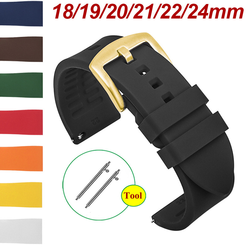 Khóa vàng Phát hành nhanh Dây đeo đồng hồ cao su silicon cao áp 18 / 19 / 20 / 21 / 22 / 24mm cho dây đeo đồng hồ thông minh SEIKO Diver dành cho nam nữ Vòng tay chống nước thể thao