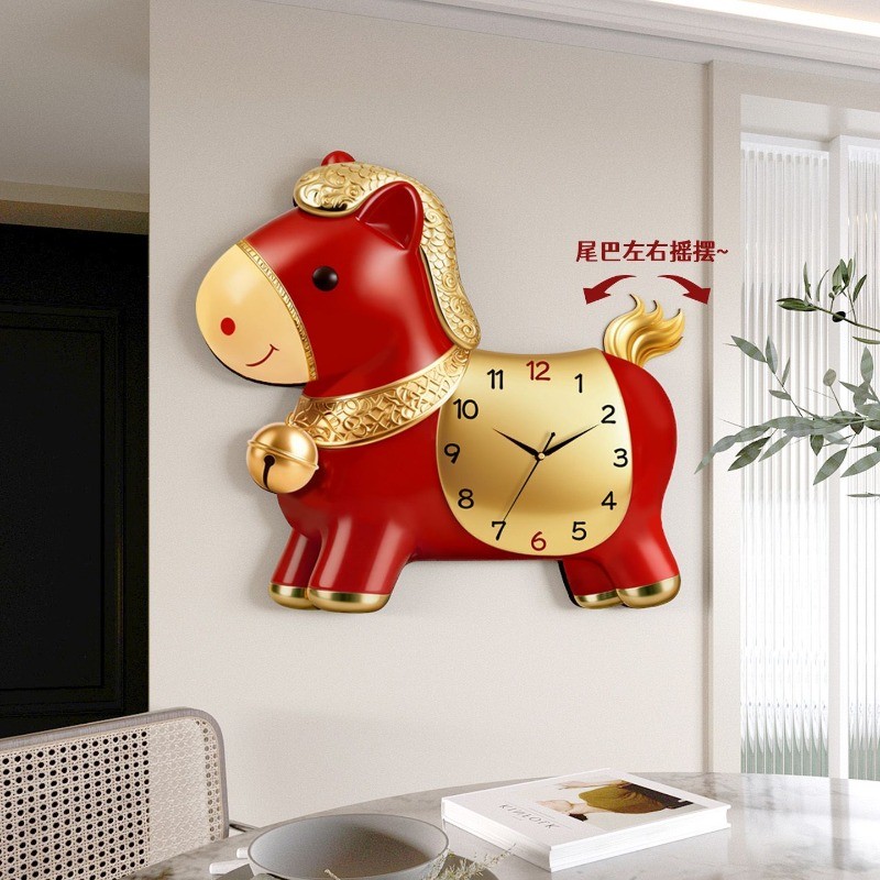 Hoạt Hình Thiết Kế Ngựa Đồng Hồ Treo Màu Gỗ Sway Đồng Hồ Treo Tường Trang Trí Tranh Đồng Hồ Nhà Hàng Trang Trí Tường Năm Mới Đồng Hồ Trang Trí