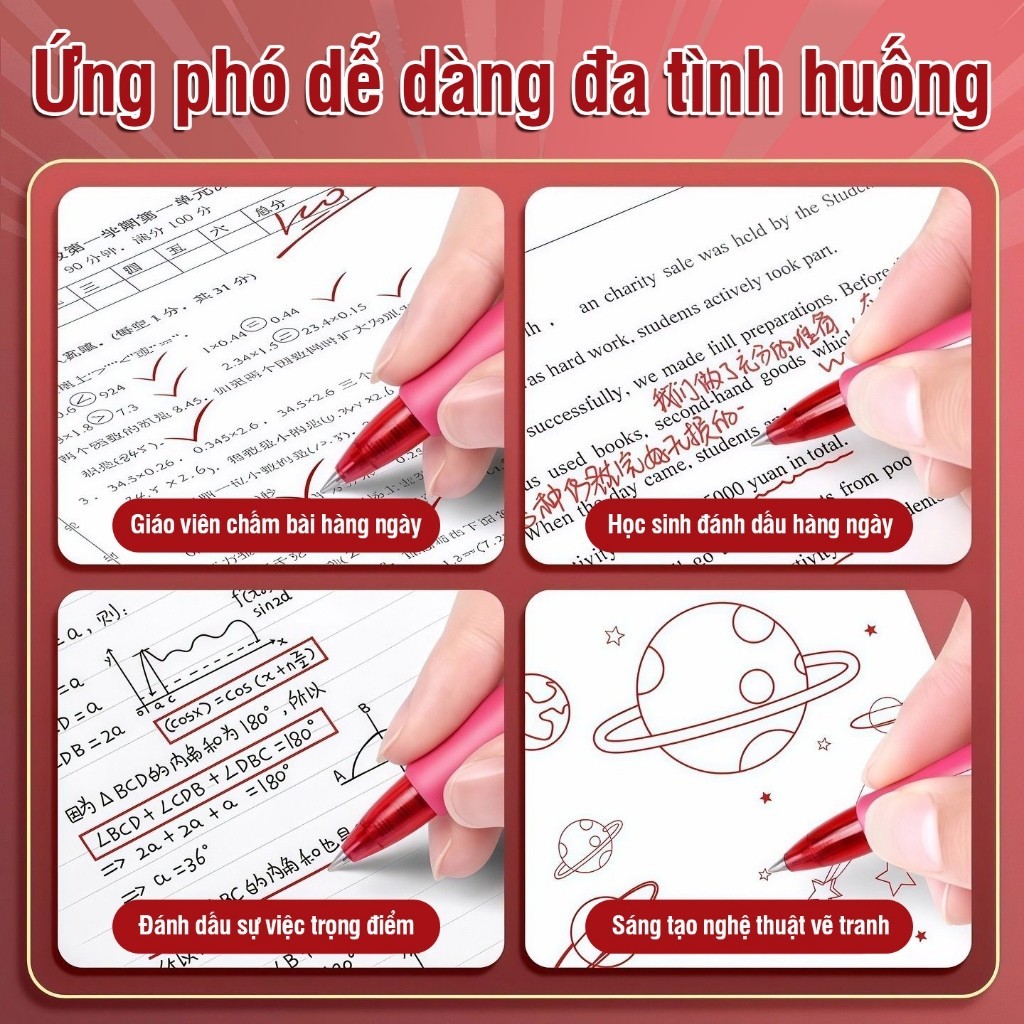 Bút bi đỏ chất lượng cao, ngòi 0.5mm mảnh gọn, thiết kế đẹp mắt cho học sinh, bộ đồ dùng học tập tiện dụng gồm 30 cái