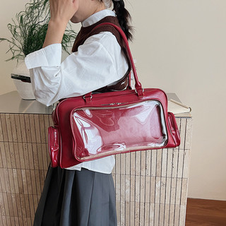 Túi đeo vai itabag màu nâu PVC trong suốt có khóa kéo hai chiều