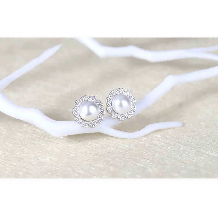 Bông tai thời trang nữ phong cách Hàn Quốc, ngọc trai và zircon giả bạc