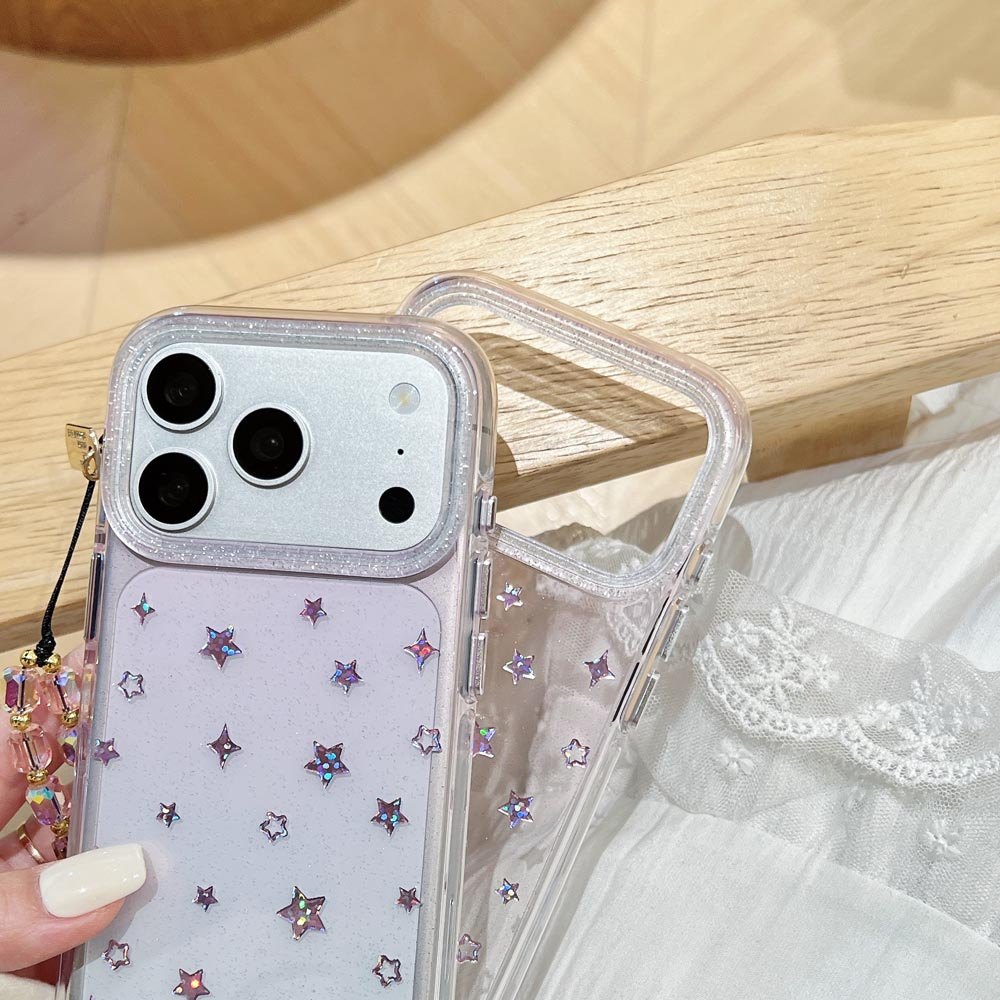 Ốp lưng cứng trong suốt Tương thích với iPhone 13 14 14Pro 14ProMax 15 15Pro 15ProMax 16 16Pro 16ProMax 17 17Pro 17ProMax Vỏ họa tiết ngôi sao màu hồng