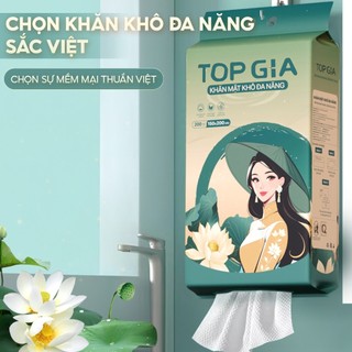 Khăn vải khô  Top Gia, bịch 200 tờ Sắc Việt rút treo tường an toàn cho da tặng móc treo