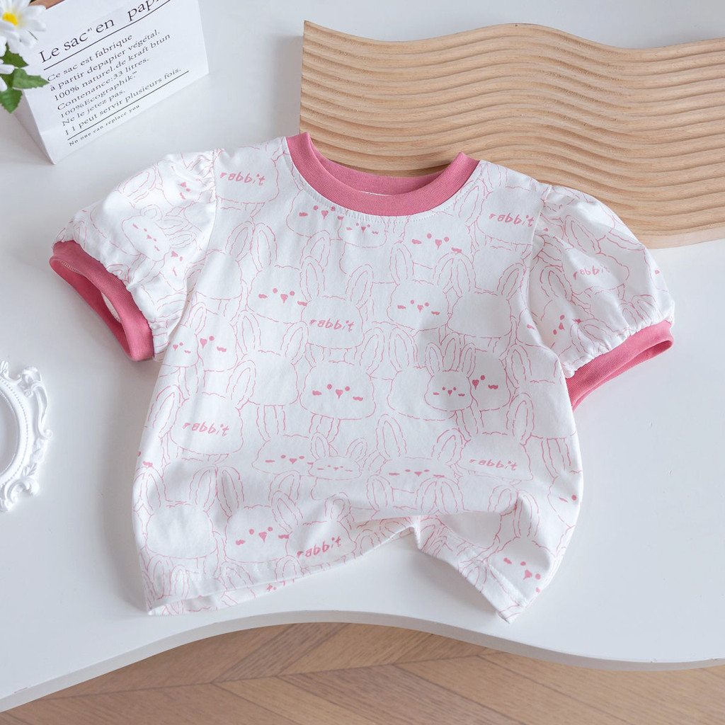 Áo thun nữ tay ngắn mùa hè in hình hoạt hình cổ tròn 90-140 Size FLKO