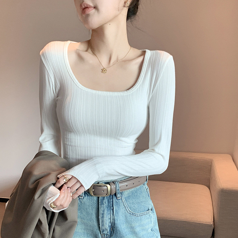 Áo thun cổ chữ U slim-fit dành cho nữ, phong cách mùa xuân mát mẻ và thoải mái