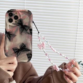 Vỏ điện thoại họa tiết nơ ren cho RENO 15 15F 14 PRO 14F 13F 12F 11F 12 11F 12 11 Pro OPPO A6 A5 PRO A40 A3X A6X Vỏ có dây chuyền ngọc trai bên sóng mềm